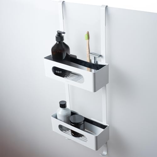 Dolvhin Duschablage zum Hängen | Patentiertes Duschregal ohne Bohren | Edelstahl Badregal Shampoohalter Dusche | Duschkorb hängen | Organizer zum Aufhängen | Duschablage hängend | Weiß Matt