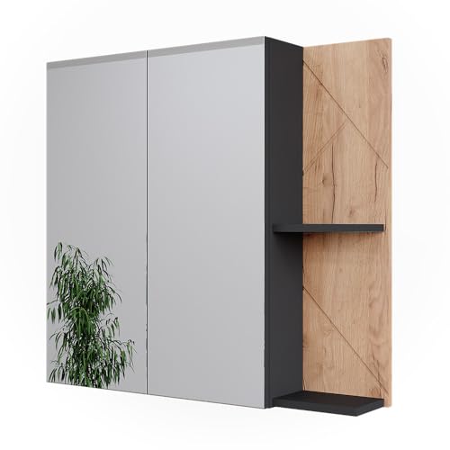 Vicco Badspiegelschrank Irma, Badezimmerspiegel, Anthrazit/Goldkraft Eiche, 80 x 75 cm