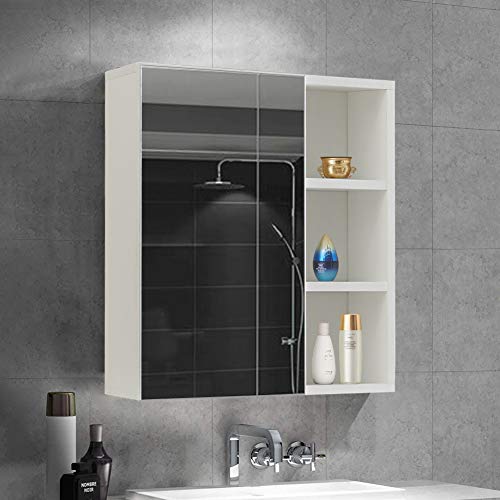 OFCASA Badezimmerspiegelschrank mit 1 Tür, Wandmontage, mit verstellbarer Ablagefläche, für Duschraum, 45 x 52 x 15 cm