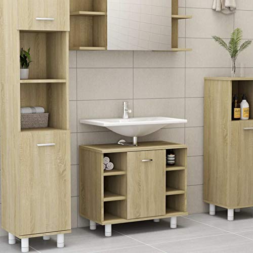 Juroupi Badezimmerschrank Sonoma-Eiche 60x32x53,5 cm Badezimmer MöBel Badeschrank Regal Bad Cabinet BadezimmerschräNke Holzwerkstoff