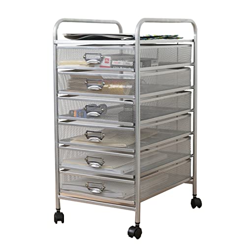 Rollwagen mit schubladen Badrollwagen Metall Rollender Aufbewahrungswagen für Büro und Haushalt, 6-Etagen Mobiler Einkaufswagen mit Organizer mit 6 Schubladen und abschließbaren Rädern, Silber ( Size