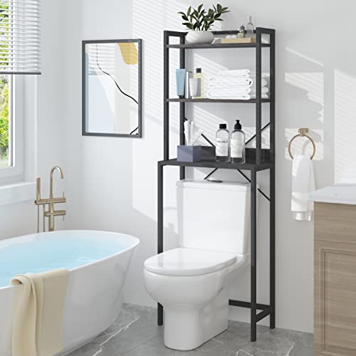 Launica WC-Aufbewahrung, Badezimmer-Organizer über Toilettenregal, industrielles Holz-Badezimmer-Regal über der Toilette, platzsparendes Regal hinter der Toilette, dunkelgraue Eiche