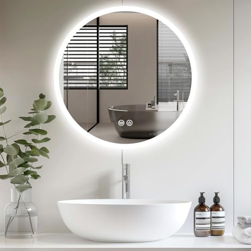 Trintion Spiegel mit Beleuchtung, 70cm Rund LED Spiegel mit Touch-Schalter, Dimmbar, 3 Lichtfarbe Einstellbare Beschlagfrei Badspiegel Badezimmerspiegel mit Beleuchtung
