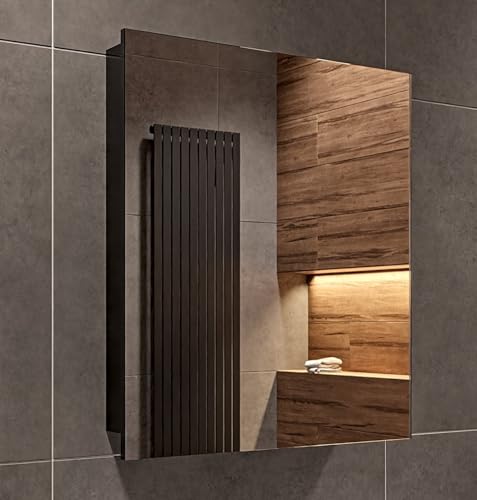 HAJDUK FURNITURE Spiegelschrank Bad 50x60x14 cm Schwarz, Badezimmerschrank mit Spiegel, Badezimmer Spiegelschrank mit Tür, Badschrank mit Spiegel Hängeschrank Badspiegel, Soft-Close-Funktion