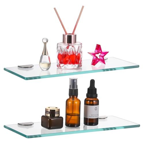 JIZZU 2 Stück Glasregal Badezimmer, Badregal Duschablage Glasablage 30CM, 6MM Dicke Rechteck Regal Glas Badregal für Badezimmer, Schlafzimmer, Küche, Büro