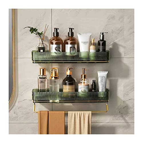 Doppeltes, an der Wand montiertes, transparentes Duschregal aus Kunststoff mit Handtuchhalter. Einfaches Aufbewahrungsregal für Toilettenartikel zur Organisation im Badezimmer. Kei