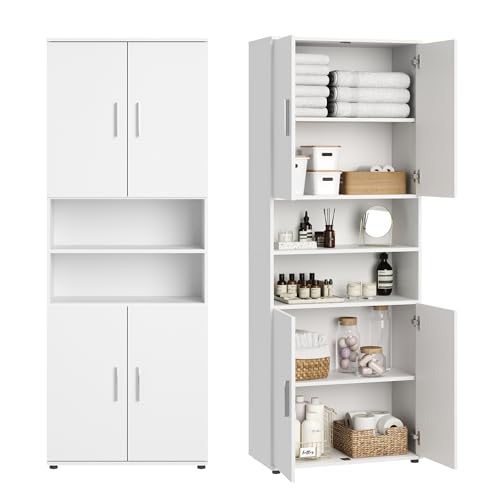 Home Collective Badezimmerschrank Hochschrank Badschrank mit 6 Fächern, Badezimmer Aufbewahrung, Mehrzweckschrank für Bad, Keller & Hauswirtschaftsraum | 70x35x187 cm (BxTxH) | Weiß