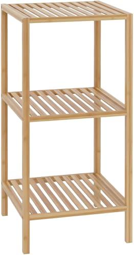 CLP Badregal stehend Bambus Zinnien, Holzregal Badezimmer schmal, Küchenregal stabil und belastbar, Tragfähigkeit 10 kg pro Regalboden, Größe:S