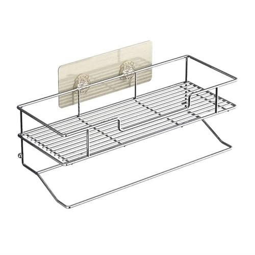 Wandmontiertes Badezimmerregal Badezimmerregal mit Handtuchhalter, 15,7 Zoll (39,9 cm) hängende Duschregale aus Edelstahl ohne Bohren, abnehmbares Duschregal zur Wandmontage, platzsparend Badregal
