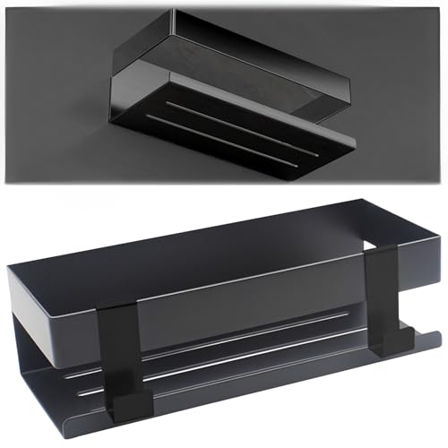 Hängende Duschablage ohne Bohren Edelstahl Duschregal mit 2 Haken Selbstklebend Badregal für Shampoo Küche WC - Schwarz