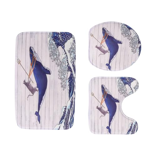 HOODANCOS Teiliges Japanischer Stil Badezimmermatte mit Weichem Saugfähigem Material und Toilettenumriss rutschfeste Badematte für Dusche und Badewanne Dekorative Badezimmergarnitur