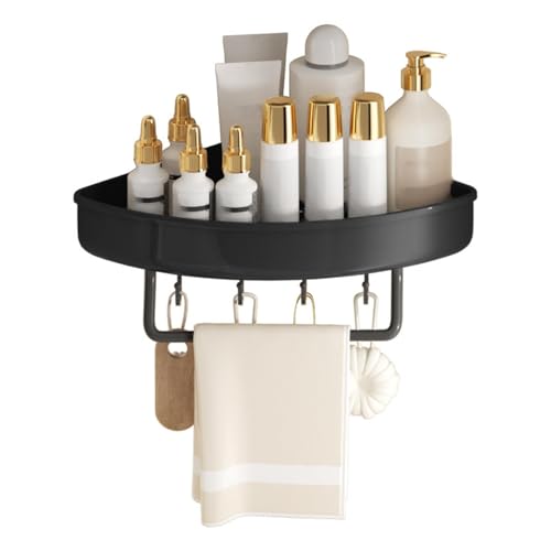 Yuecoom 3-Stativ-Eckbadezimmer, Regal, Schwarz, Wandmontage, Eck-Duschregal, Rostfreier Korb, Aufbewahrung, Badregal, Organizer, Selbstklebender Aufkleber, Küchen-Eckregale, Kein Bohren