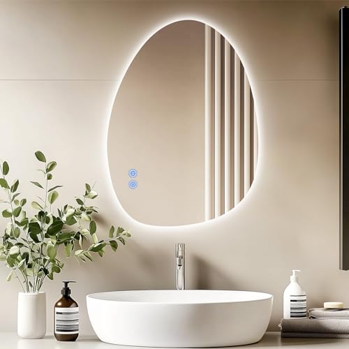 AllRight Spiegel Mit Beleuchtung Asymmetrischer LED Badspiegel mit Touch-Schalter Lichtfarben Dimmbar Beschlagfrei LED Spiegel (Weiß 60 x 45cm)