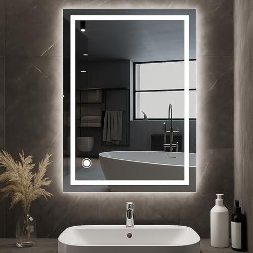 AllRight Badspiegel Beleuchtung 70x50cm | Dimmbarer LED 3 Lichtfarben | IP54 Wassergeschützt | Touch Steuerung | Wandspiegel für Badezimmer | Horizontale/Vertikale Montage