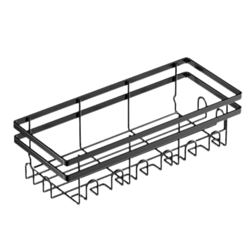 Rankomu Duschregal Badregal 2 Stück Set Hängend Ohne Bohren – Spülbecken Ablage, Badezimmer Organizer mit 10 Haken, Zahnputzglas, Seifenschale – Schwarz Matt