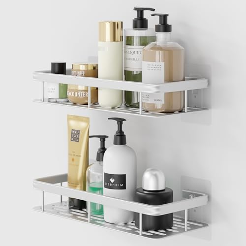 LIEBHEIM Duschablage Duschkorb Badregal ohne Bohren - Bombenhalt durch Industrie Klebeband - Aluminium (Aluminium Silber - 2 Körbe)