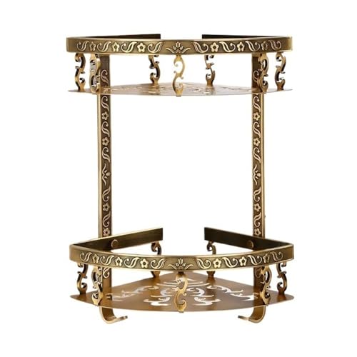 Zhaoj24-05 Duschablage zum Hängen Eck-Duschregal mit 2 Ebenen zur Wandmontage, Eck-Duschkorb aus antikem Metall mit exquisiter Schnitzerei, Duschregal-Organizer mit 2 Haken Duschregal