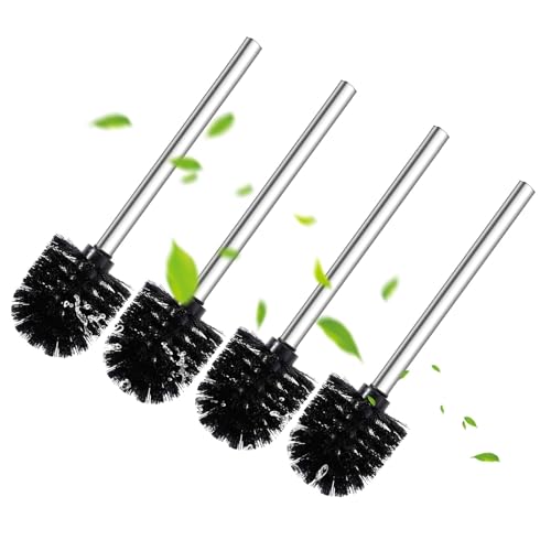 Klobürste Schwarz | Toilettenbürste 4er Set mit Edelstahlgriff | WC-Bürste für das Badezimmer | Toilettenbürste mit langem Griff für das Badezimmer | Praktisches Toilettenbürstenset für das Badezimmer
