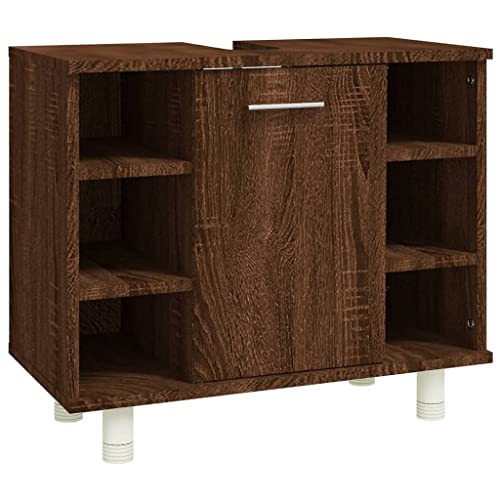 vidaXL Badschrank, Waschtischunterschrank mit viel Stauraum, Schrank für Badezimmer, Badezimmerschrank Waschtischunterschrank, Braun Eichen Optik Holzwerkstoff