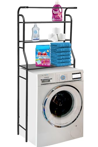 QUICK STAR Waschmaschinenregal 65 x 25 x 163 cm Schwarz Standregal Badezimmer Aufbewahrungsorganisator mit Hängestange