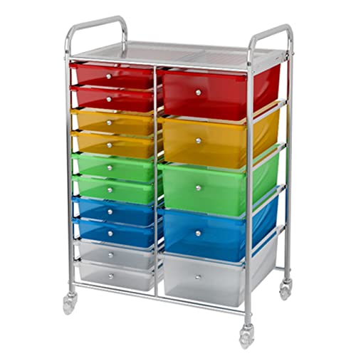 Rollwagen mit schubladen Badrollwagen Rollbarer Lagerwagen mit 15 Schubladen, Utility Craft Storage Cart Organizer mit abschließbaren Rädern, Rollende Trolleys für Home Office Schule Salon Schönheit (