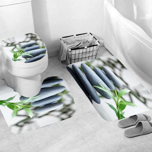 3-Teilige Badezimmer Garnitur Stein rutschfeste Badematte Mit U-Ausschnitt Toilettenvorleger Waschbar Saugstark 50×80Cm