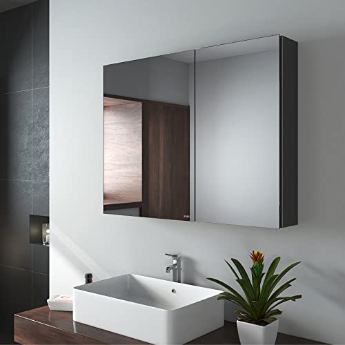EMKE Spiegelschränke 85x65cm Spiegelschrank Badezimmer-spiegelschrank mit Doppelseitiger Spiegel (Schwarz)