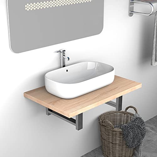 QJBSAVVA Badmöbel Eiche 60×40×16,3 cm Holzwerkstoff Wandregal mit Metallsockel Montagekit Badregal platzsparend für kleines Badezimmer Gäste WC