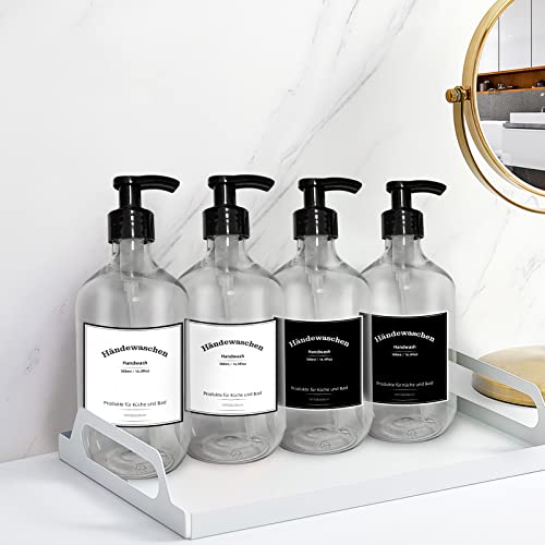 4er Set Kunststoff Seifenspender 500ml Flasche mit Etiketten, Handseife Shampoo Duschgel Spülmittelspender für Badezimmer Küchenspüle Office Hotel (Transparent 500ml)