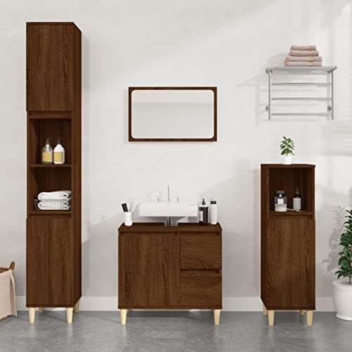 Brokky Badschrank Braun Eichen-Optik 30x30x100 cm Holzwerkstoff Badregal Schmal BadezimmerschräNke