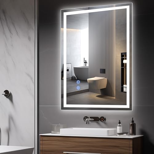 PetHot Spiegel Mit Beleuchtung,80x60 cm Badspiegel Mit Beleuchtung Mit Touch-Schalter Beschlagfrei, 3 Lichtfarben Dimmbar, 3500K-6500K Badezimmerspiegel, Spiegel Bad