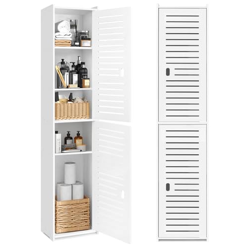YIGANG Hoher Badezimmer-Aufbewahrungss chrank, Badezimmer-Bodenschrank freistehend, 5-Regal schlanke Aufbewahrungsmöbel Organizer-Einheit für Badezimmer, Küche, Wohnzimmer, Büro, Eingangsbereich