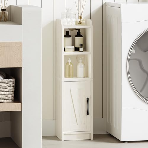 Hzuaneri Badezimmerschrank, Toilettenschrank, Schmaler Badschrank, Schrank Badschrank mit Tür und Verstellbarem Einlegeboden, Geringer Platzbedarf Badregal, 20 x 20 x 75 cm, Rustikales Weiß BC26014X