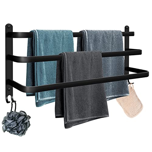 Handtuchstange gross/Lochstanzen Schwarze 70cm Multilayer Aluminium,Handtuchhalter,Handtuchregal Wandmontage, Wand Badetuchhalter 3 Stöckig Badetuchstange für Badzimmer Küche