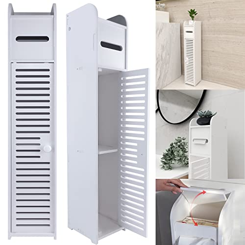 Wasserdichter weißer freistehender Badezimmerschrank, dünner Eck-WC-Waschtischschrank, Aufbewahrungsschrank mit Türen und Regalen, Standregal Organizer für Badezimmer, Waschküche, schmale Orte