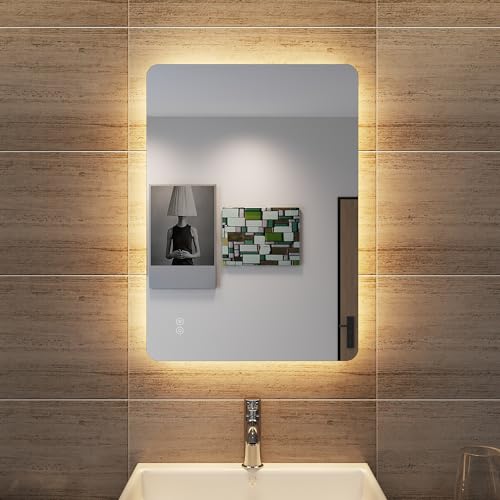 SONNI LED Badspiegel 50x70 cm mit Touch, 3 Lichtfarben, Anti-Beschlag & Gedächtnisfunktion Badezimmerspiegel mit Beleuchtung