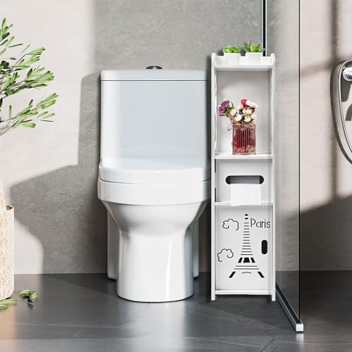 XUANYU Toilettenschrank Kleine Schrank für Badezimmer Nischenregal 4 Ebenen Badezimmer-Regal mit 4 Etagen Badregal Badezimmerschrank Badschrank Schmal Platzsparend (Weiß 20×20×80 cm B)