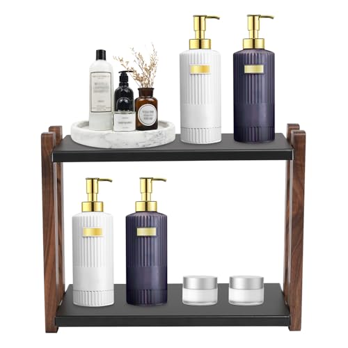 Holzregal Badezimmer 2-stufiger Standregal Regal Multifunktionales Organizer Vintage Kosmetikhalter aus Stahl für Küche Wohnzimmer