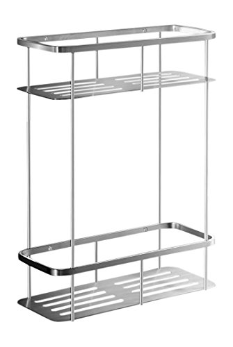 Ambrosya® | Exklusiver Duschkorb aus Edelstahl | Ablage Bad Badezimmer Badregal Duschablage Dusche Duschregal Eckablage Halter Halterung Korb Regal Wandablage (Edelstahl (Gebürstet), 2 Etagen)
