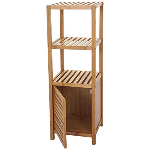 Mendler Badregal HWC-B18, Badezimmer Badschrank Standregal mit Tür, Bambus - 110x36x34cm