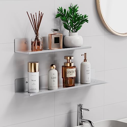 Amyzavls Duschregal 2 Stück Duschablage Ohne Bohren Duschkorb Selbstklebend Badezimmer Regal Rostfrei Weltraum Aluminium Duschkörbe mit Miniaturkante Hohlem Sockel Badregal by, Silber