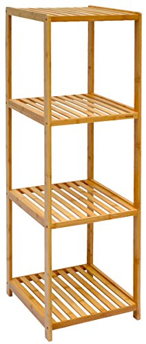 DuneDesign XL Bambus Holz Regal 124,5 x 38 x 39,5 cm 4 Fächer Stand-Regal Badezimmer Ablage Küchen Aufbewahrung Badregal