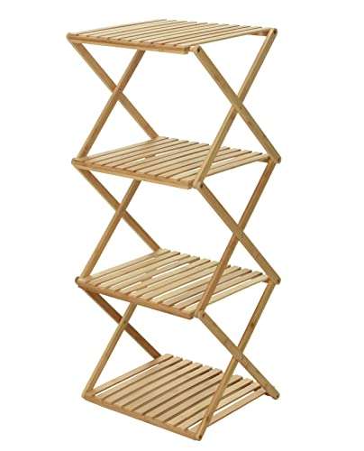 Spetebo Klappbares Bambus Standregal mit 4 Ablagen - 94 cm H - Praktisches Allzweck Faltregal - Deko Regal für Blumen Pflanzen Bücher Wohnzimmer Badezimmer Flur