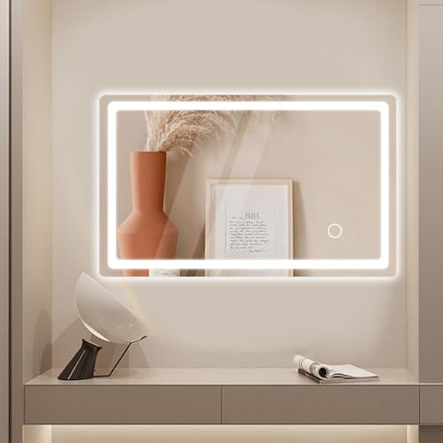 KLGFI Badspiegel mit Beleuchtung, 40x60cm LED Badezimmerspiegel, Spiegel mit Licht für das Badezimmer, Wandspiegel fürs Bad mit Touch-Schalter, Kaltweiß 6000K