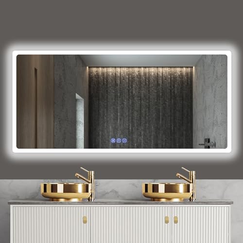 baklon Badspiegel mit Beleuchtung 150x70cm, Badezimmerspiegel Wandspiegel und Touch-Schalter, IP65-Led-Spiegel-Bad mit Speicherfunktion, 3 Farbtemperatur,Horizontal /Vertikal, HD Hartglas
