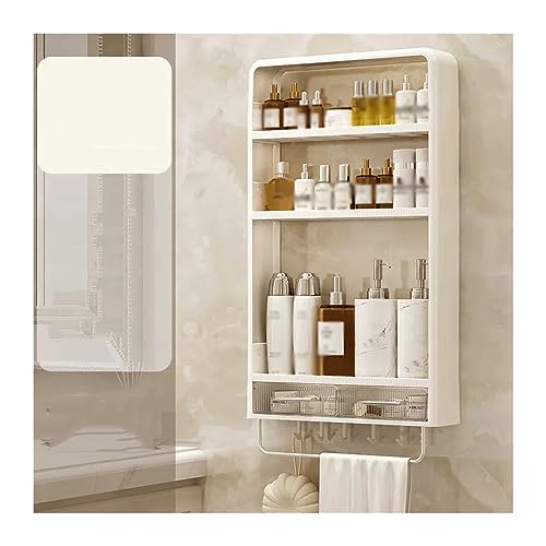 Duschregal Badezimmer-Aufbewahrungsr egal Dreischichtiges wandmontiertes Kunststoff-Aufbewahrungsr egal mit Schublade und Handtuchhalter Waschtisch Aufbewahrungsregal für Hautpflegeprodukte Einfach