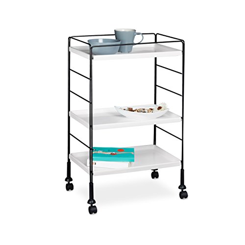Relaxdays Allzweckwagen H x B x T: ca. 72 x 47 x 32 cm Beistellwagen Rollen als Küchenrollwagen Badrollwagen nutzbar Etagen Rollwagen 3 Ablageböden platzsparender Haushaltswagen, schwarz