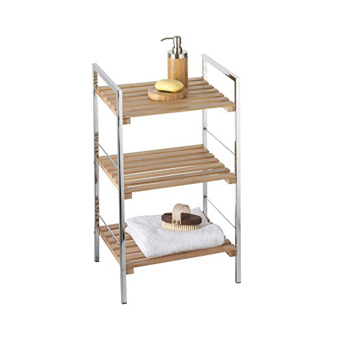 axentia Standregal Bonja braun, Badschrank aus Bambus mit verchromtem Edelstahlgestell, Schrank mit 3 Ebenen, Maße: ca. 39 x 65 x 33 cm