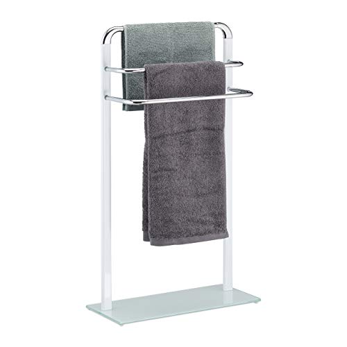 Relaxdays Handtuchhalter, weiß/Silber, Badetuchhalter aus verchromtem Metall, HBT 80x45x20 cm, Handtuchständer 3-armig