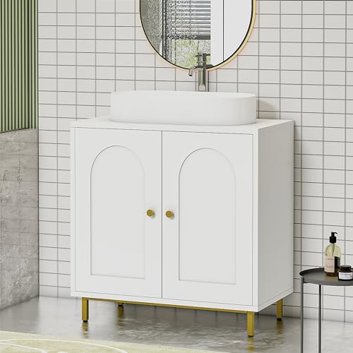 Hzuaneri Waschbeckenunterschrank, Unterschrank, Waschtischunterschrank, Badezimmerschrank mit 2 Türen, verstellbare Ablage, viel Stauraum, freistehend, Landhausstil, 30 x 60 x 63 cm, Weiß BC19103X